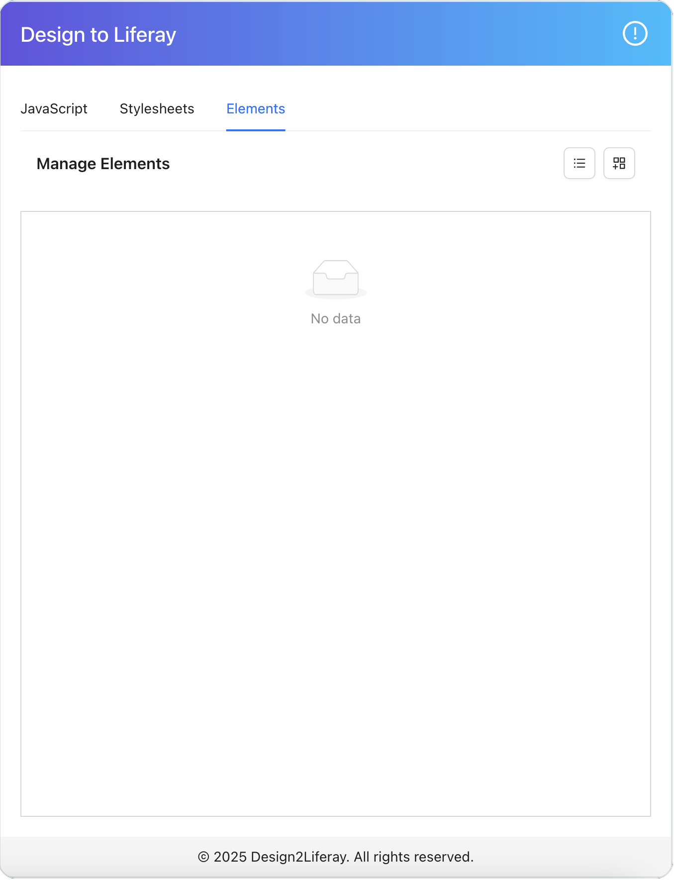 Design2Liferay Elements Overview Screenshot